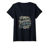 Women's to Dream Impossible That is My Quest Script Don Quixote Aged V-Neck T-Shirt