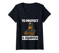 Womens To Protect and Squatch Proud Police Officer Bigfoot Lover V-Neck T-Shirt