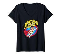Women's to The Library Reading Superhero Hero R V-Neck T-Shirt