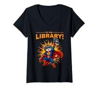 Women's to The Library Superhero Funny Book Reader Lover Librarian V-Neck T-Shirt