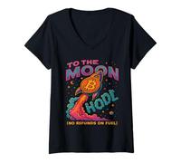 Womens to The Moon Bitcoin HODL Crypto Blockchain Investor V-Neck T-Shirt