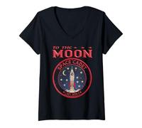Women's to The Moon Space Cadet Retro Rocket Astronaut EST 2026 V-Neck T-Shirt