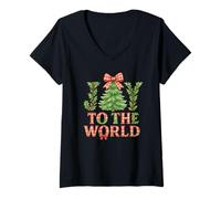 Womens to The World Christmas Tree Design for Holiday Cheer V-Neck T-Shirt