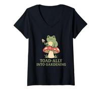 Women's Toad-Ally Into Gardening Funny Frog Mushroom Cottagecore V-Neck T-Shirt
