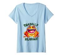 Women's Toadally Hilarious Laughing Frog Pun Humor V-Neck T-Shirt