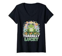 Women's Toadally Lucky Frog St Patricks Day Shamrock Rainbow Tee V-Neck T-Shirt