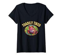 Women's Toadily Tired Sleepy Retired Not Expired Forg Humorous Fun V-Neck T-Shirt