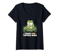 Women's Toads and Tapioca Boba Frog Milk Tea Drinker V-Neck T-Shirt