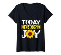 Womens Today I Choose Joy Sunflowers Botanical Flowers Positive V-Neck T-Shirt