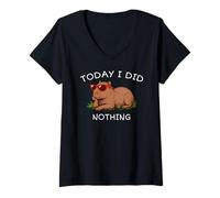 Women's Today I Did Nothing Funny Lazy and Cool Capybara V-Neck T-Shirt