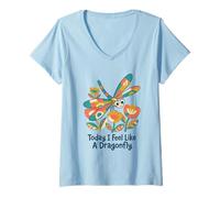 Women's Today I Feel Like A Dragonfly Funny Cute Insect Lovers Joke V-Neck T-Shirt