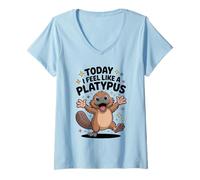 Womens Today I Feel Like A Platypus Funny Cute Cartoon Australian V-Neck T-Shirt