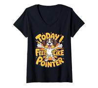 Women's Today I Feel Like a Pointer Cartoon Pet Dog German Shorthair V-Neck T-Shirt