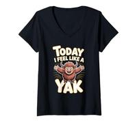 Womens Today I Feel Like A Yak Fun Cartoon Animal Tibet Mountain Ox V-Neck T-Shirt