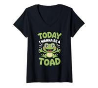 Womens Today I Wanna Be A Toad Funny Cute Cartoon Frog Amphibian V-Neck T-Shirt