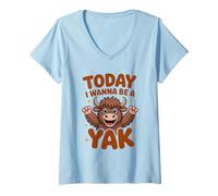 Womens Today I Wanna Be A Yak Funny Cartoon Tibet Mountain Ox V-Neck T-Shirt