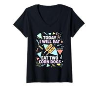 Women's Today I Will Eat Two Corn Dogs Funny V-Neck T-Shirt