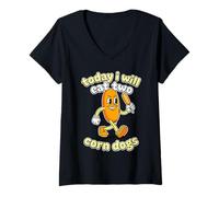 Women's Today I Will Eat Two Corn Dogs Funny V-Neck T-Shirt