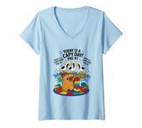 Women's Today is A Capy Day Funny Capybara Pun Seagull Scream Pre K V-Neck T-Shirt