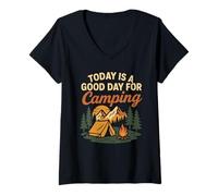 Womens Today is a Good Day for Camping Funny Vintage Outdoor Camper V-Neck T-Shirt