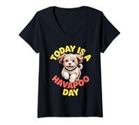 Women's Today is a Havapoo Day Cute Cross Cartoon Mix Breed Dog V-Neck T-Shirt