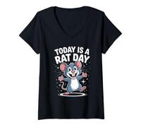 Womens Today is A Rat Day Funny Cute Cartoon Mouse Pet Rodent V-Neck T-Shirt