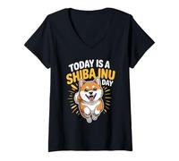 Womens Today is A Shiba Inu Day Funny Japanese Breed Pet Dog Lover V-Neck T-Shirt