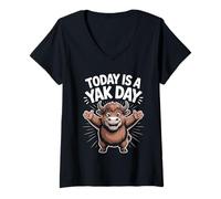 Womens Today is A Yak Day Funny Cartoon Animal Mountain Ox Tibet V-Neck T-Shirt