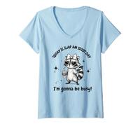 Womens Today is Slap an Idiot Day Gift Funny Raccoon Humor V-Neck T-Shirt
