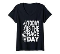 Womens TODAY IS THE RACE DAY motorsports fans racing drivers race V-Neck T-Shirt