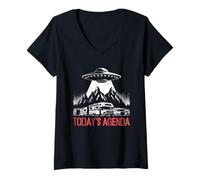 Womens Today's Agenda Camping Abduction - Funny UFO Alien Lover V-Neck T-Shirt