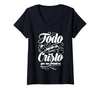 Womens Todo lo puedo en Cristo que me fortalece. V-Neck T-Shirt