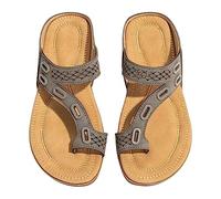 Womens Toe Loop Flat Sandals Open Toe Sandals Summer-Slip On Beach Sandals | Leisure Ladies Walking Sandals Breathable Ladies Leather Sandals Hollow Adjustable Flat Sandals Womens Sliders Size 5