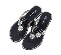 Womens Toe Post Sandals Comfortable Gold Ladies Slippers Open Toe Stylish Lightweight Women Sandals Casual Rhinestone Thong Flat Flip Flops Beach