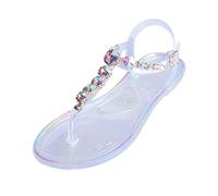 Women's Toe-Post Sandals Glitter Beaded Transparent Pvc For Women Summer Beach Flat Flop Womens House Slides With Rhinestones Sparkly Flip Flops Ladies' Ladies Gold Clear 5.5