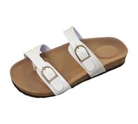 Womens Toe Ring Flat ls Summer Open Toe Cork Slip On Slides Leather Buckle Ankle Strap Wide Width Slippers Non-Slip Beach l for Women Comfort Outdoor Vacation Walking Shoes