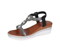Women's Toe Separator Sandals with Flowers Rhinestone Flat Orthopaedic Sandals with Soft Footbed Comfortable Boho Sandals for Summer Elegant Leisure Beach Shoes, 2 Black, 8.5 UK