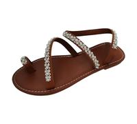 Women's Toe Separator Sandals with Flowers Rhinestone Flat Orthopaedic Sandals with Soft Footbed Comfortable Boho Sandals for Summer Elegant Leisure Beach Shoes, 5 Brown, 8.5 UK