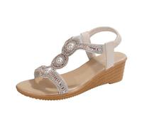 Women's Toe Separator Sandals with Flowers Rhinestone Flat Orthopaedic Sandals with Soft Footbed Comfortable Boho Sandals for Summer Elegant Leisure Beach Shoes, 8 Beige, 9 UK