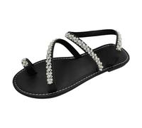 Women's Toe Separator Sandals with Flowers Rhinestone Flat Orthopaedic Sandals with Soft Footbed Comfortable Boho Sandals for Summer Elegant Leisure Beach Shoes, 5 Black, 5 UK