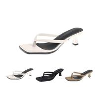Women's Toe Separator Sandals with Heel - Summer Shoes Open Toe Minimalist Flip Flops Comfortable and Elegant Toe Sandals with Kitten Heel Fashionable Summer Slip-On Slippers, beige, 4 UK