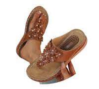 Women's Toe Separator with Heel, Orthopaedic Slippers with Flower, Elegant Bohemian Flip Flops, Non-Slip, Lightweight, Soft Hiking Sandals, Beach Slippers, Summer Slippers, Casual Shoes, brown, 5 UK
