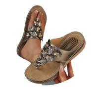 Women's Toe Separator with Heel, Orthopaedic Slippers with Flower, Elegant Bohemian Flip Flops, Non-Slip, Lightweight, Soft Hiking Sandals, Beach Slippers, Summer Slippers, Casual Shoes, gray, 8.5 UK