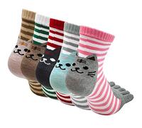 Womens Toe Sock Cotton Five Finger Running Ankle Novelty Socks - Multi - Shoe 4-7 UK