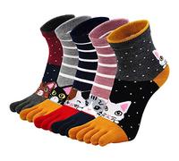 Womens Toe Socks Ladies Five Finger Cotton Sport Socks, Funny Animal Socks Ladies Funky Novelty Socks, 5 Pairs