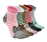 Womens Toe Socks Ladies Five Finger Cotton Sport Socks, Funny Animal Socks Ladies Funky Novelty Socks, 5 Pairs