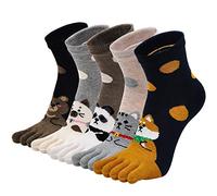 Womens Toe Socks Ladies Five Finger Cotton Sport Socks, Womens Funny Cute Animal Socks Ladies Novelty Socks with Toe, 5 Pairs