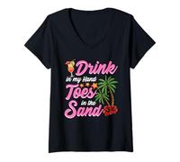 Women's Toes in the Sand Vacation Summer Vibes Funny Beach V-Neck T-Shirt