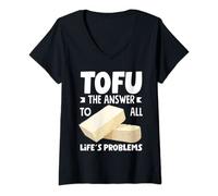 Womens Tofu Vegan Food Funny Tofu Vegetarian V-Neck T-Shirt