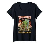 Women's Together Until We Croak Funny Frog Couple V-Neck T-Shirt